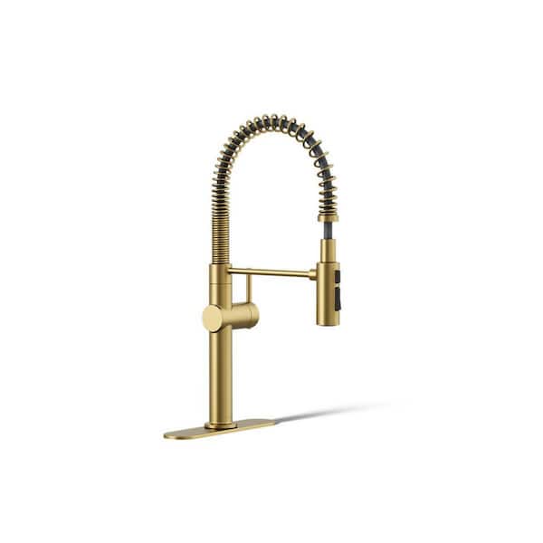 Crue Single-Handle Pull-Down Sprayer Kitchen Faucet in Vibrant Brushed Moderne Brass