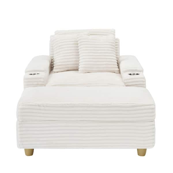 Luxury Collection White Corduroy Fabric Single Sofa Arm Chair with Cup Holder and Storage, Set of 1