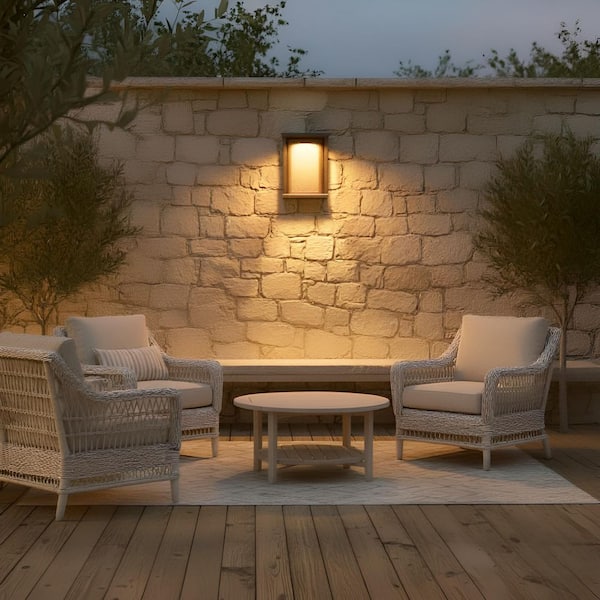 Faywood Medium 8.5 in. W x 16 in. H Antique Bronze Outdoor Hardwired Wall Lantern Sconce with Integrated LED