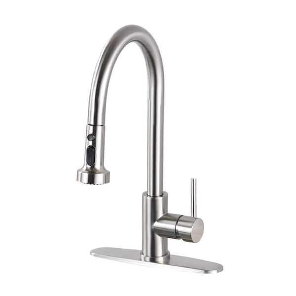 Single Handle in Brushed Nickel Pull Down Sprayer Kitchen Faucet with Pull Out Spray Wand in Stainless Steel