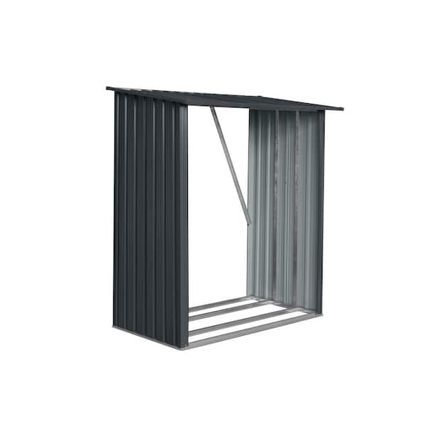 Crispin Outdoor 4.92 ft. W x 2.46 ft. D Black Metal Open Shed with Sloped Roof (12.10 sq. ft.)