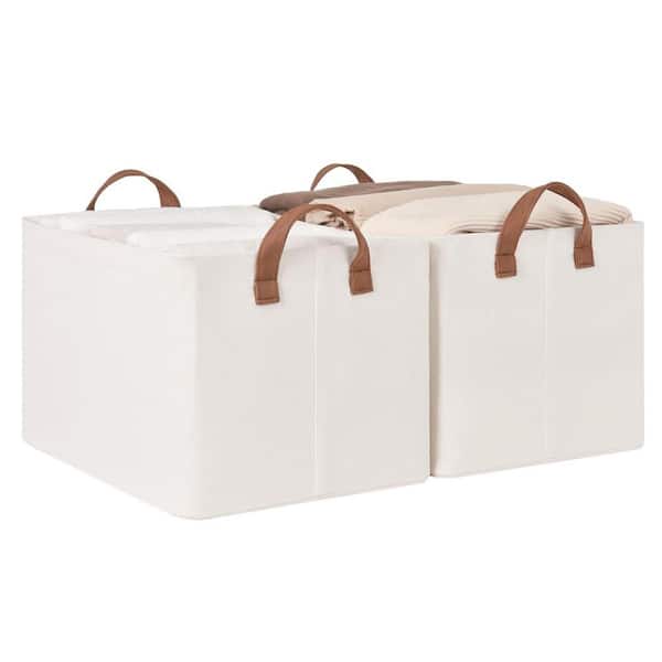 Beige 16.5 in. x 10.3 in. Fabric Decorative Basket Set of 2 with Handles