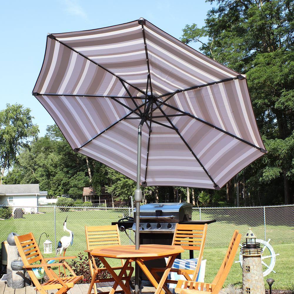 9' Catalina Beach Stripe Aluminum Solar Lighted Market Umbrella
