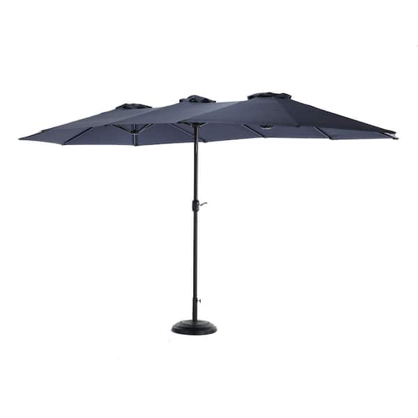 Unbranded 14.8 ft. Double Sided Market Patio Umbrella Large Rectangular Sun Shade with Crank in Navy Blue