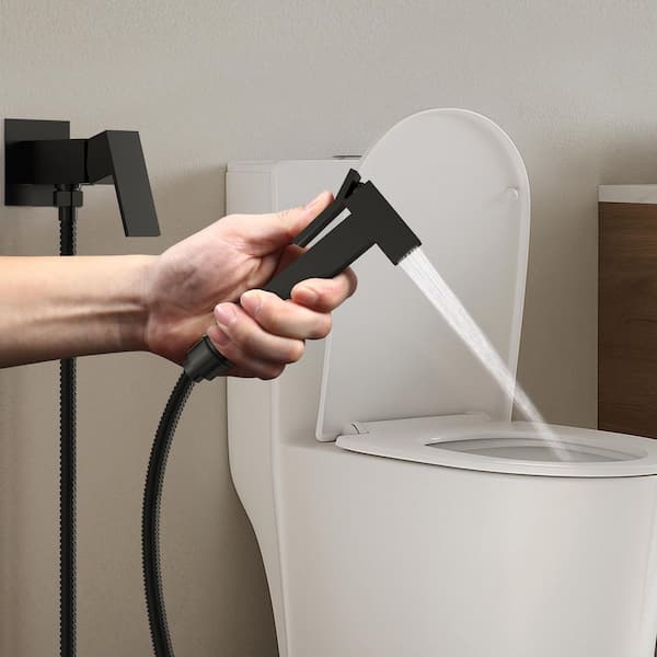 1-Handle Hot and Cold Bidet Faucet with Wall Mount Holder Solid Brass Body, Ceramic Cartridge in Matte Black