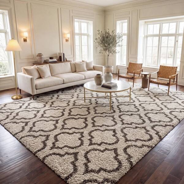 Hudson Shag 10 x 14 Ivory/Gray Ogee Area Rug