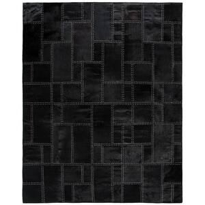 Studio Leather Black 8 ft. x 10 ft. Plaid Solid Color Area Rug