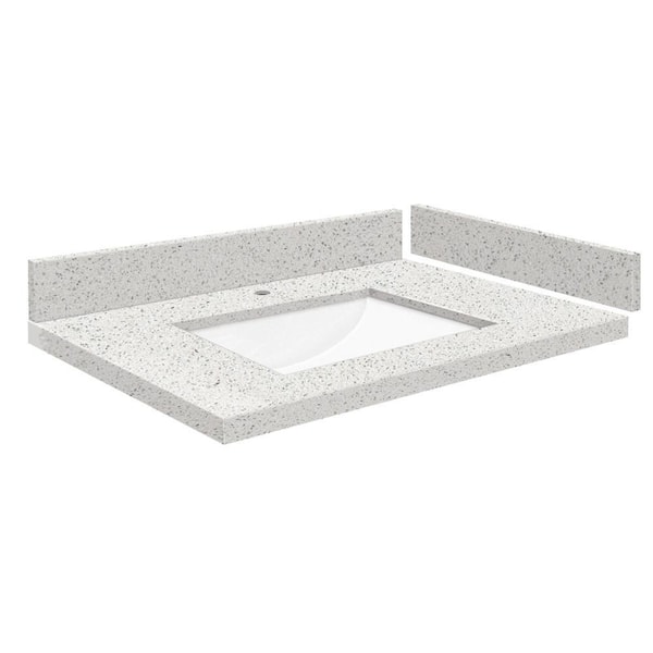 Transolid Silestone 25 in. W x 22.25 in. D Qt. White Rectangular Single Sink Vanity Top in Stellar Snow