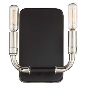 Liege 2-Light Matte Black with Polished Nickel Highlights Sconce Light