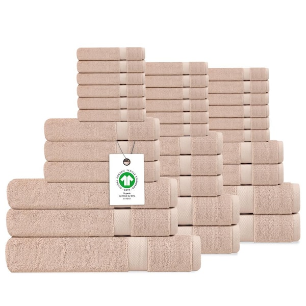 Delara Delara Rose Dust Solid 100% Organic Cotton Luxuriously Plush Towel Set 33-Pieces