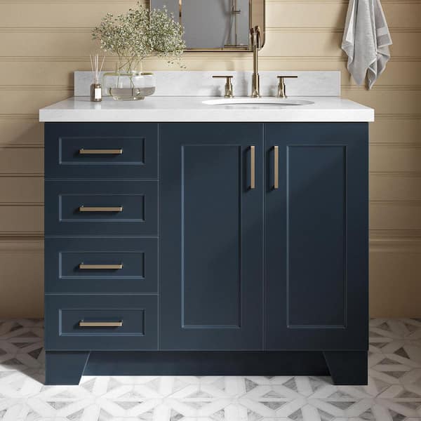 Taylor 42 in. W x 22 in. D x 36 in. H Bath Vanity in Midnight Blue with Carrara White Marble Top