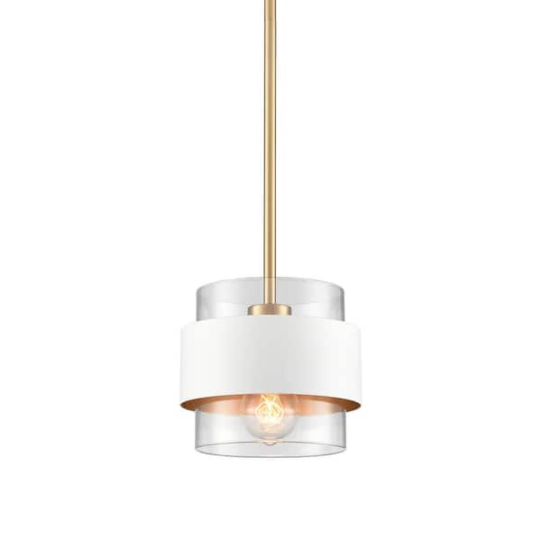 CLAXY 60-Watt 1-Light Gold Finished Shaded Pendant Light with Clear glass Glass Shade and No Bulbs Included