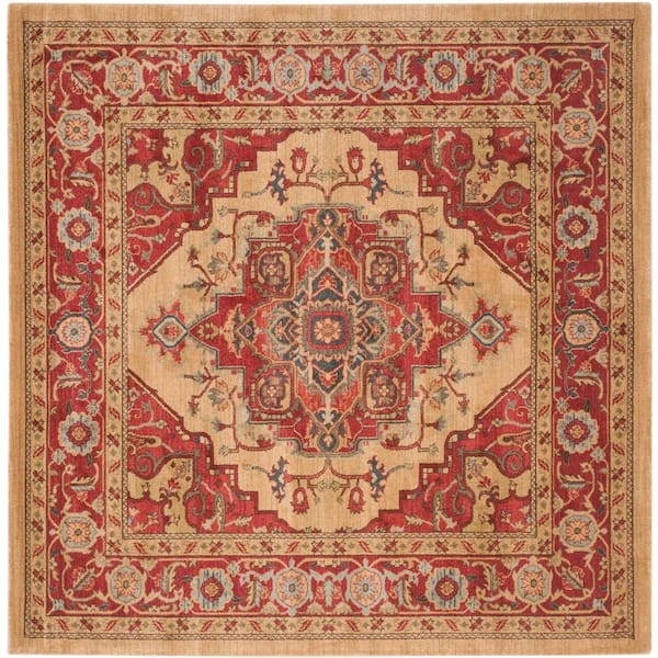 SAFAVIEH Mahal Red/Natural 7 ft. x 7 ft. Square Border Medallion Floral Area Rug