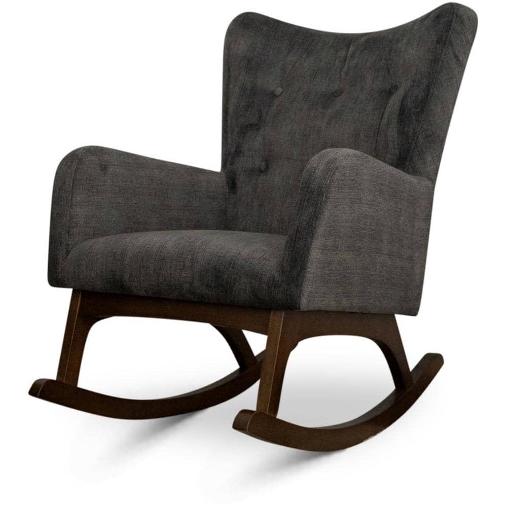 Ashcroft Furniture Co Logan Mid-Century Grey Tufted Tight Back Fabric Upholstered Rocking Chair, Gray -  RCHR-CHA-VEL-GR