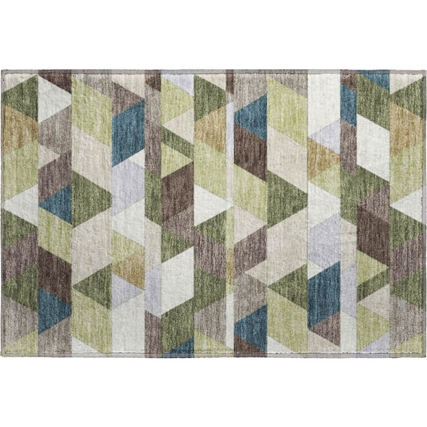 Mayfield Premium Machine Washable Abstract AMF2526 Olive 2 ft. x 3 ft. Accent Rug