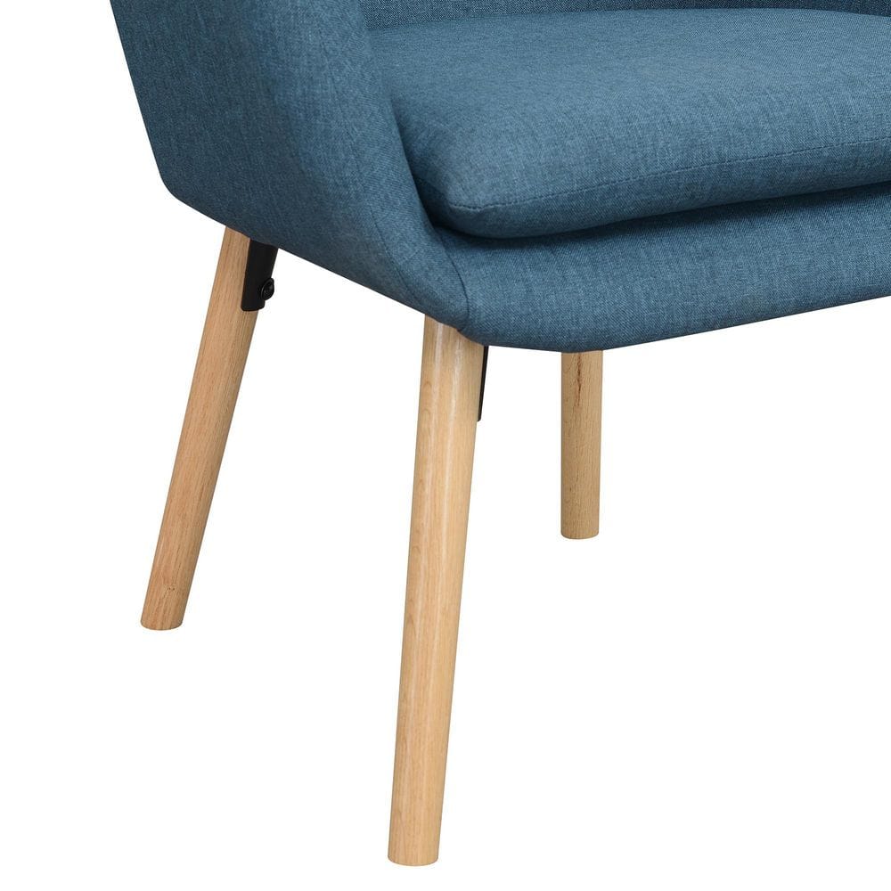 Denim Blue Velvet Wingback Accent Chair with Oak Legs