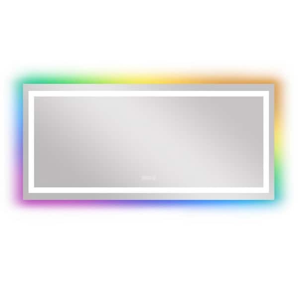 WELLFOR 72 in. W x 32 in. H RGB Rectangular Frameless Anti-Fog Wall Mounted Bathroom Vanity Mirror