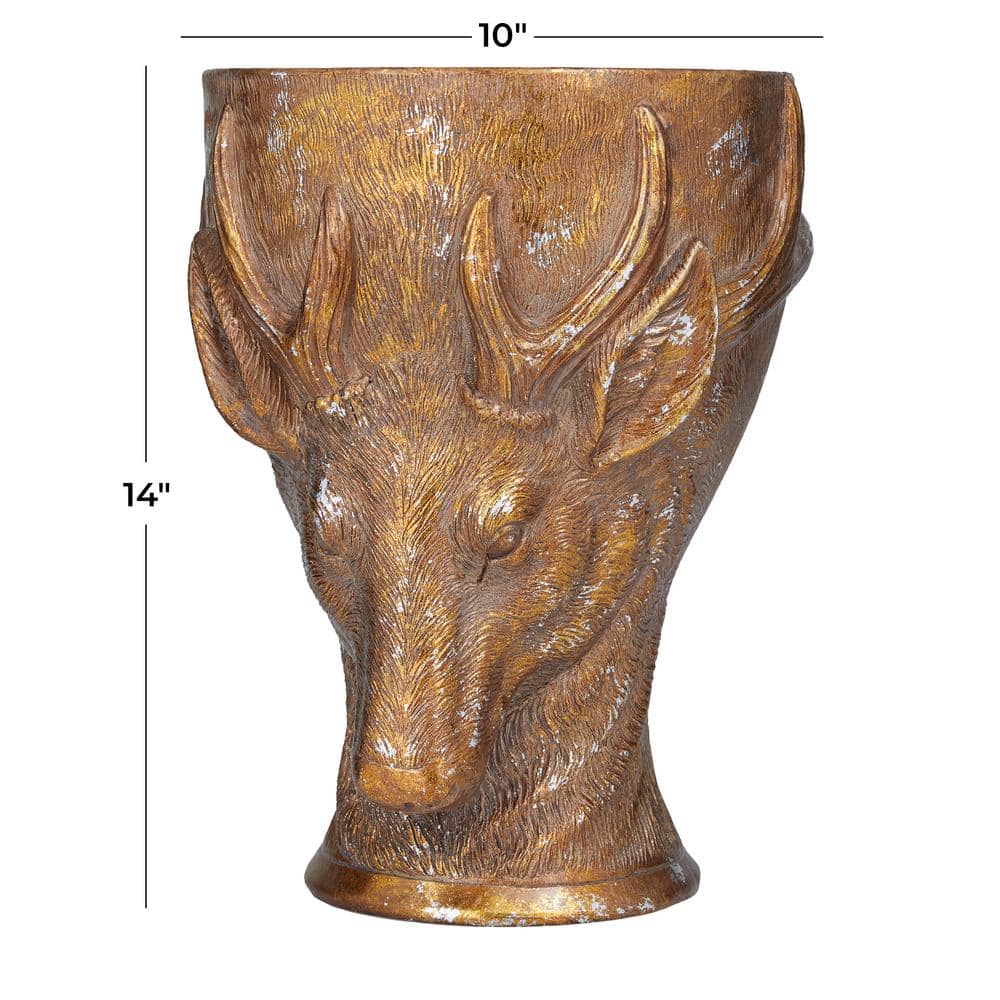 14 in. Bronze Polystone Deer-Inspired Indoor Planter