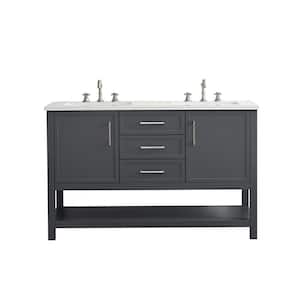 Arlo 54 in. W x 22 in. D x 34 in. H Bath Vanity in Dark Gray with Engineered Stone Top in Ariston White with White Sinks