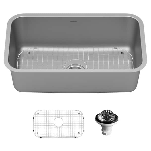Karran PU25 18-Gauge Stainless Steel 30 in. Single Bowl Undermount Kitchen Sink Kit