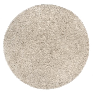 Kara Solid Shag Beige 6 ft. x 6 ft. Indoor Round Area Rug