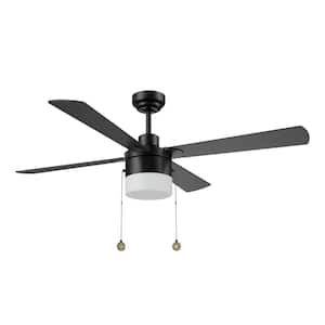Hutton 52 in. LED Indoor Black Ceiling Fan with Light Kit and Pull Chain