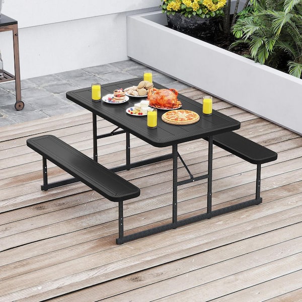 Liviza 53 in. Black Rectangle Steel and HDPE Picnic Tables Bench