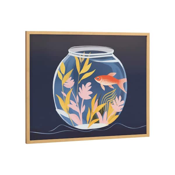 Kate and Laurel Gallery Pet Goldfish Cute Botanicals Fish Tank by The Creative Bunch Studio Gold Framed Art Print 20 in. x 16 in.