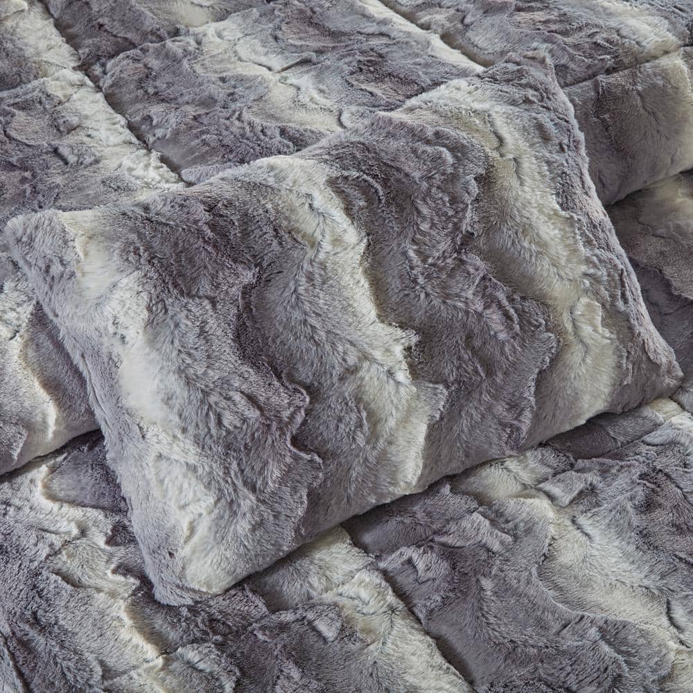 Gray King Faux Fur Down Alternative Comforter Set