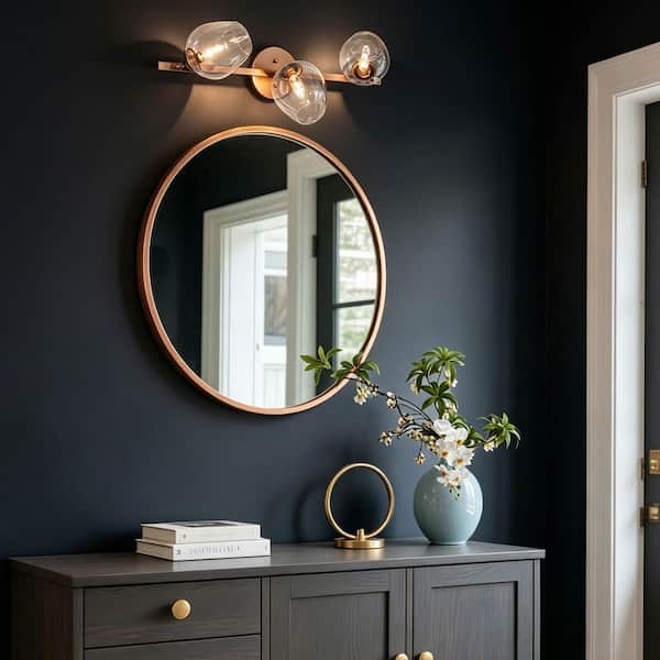 Modern Vanity Light, 3-Light Gold Brass Adjustable Bathroom Wall Sconce Indoor Mounted Light with Clear Glass Shades