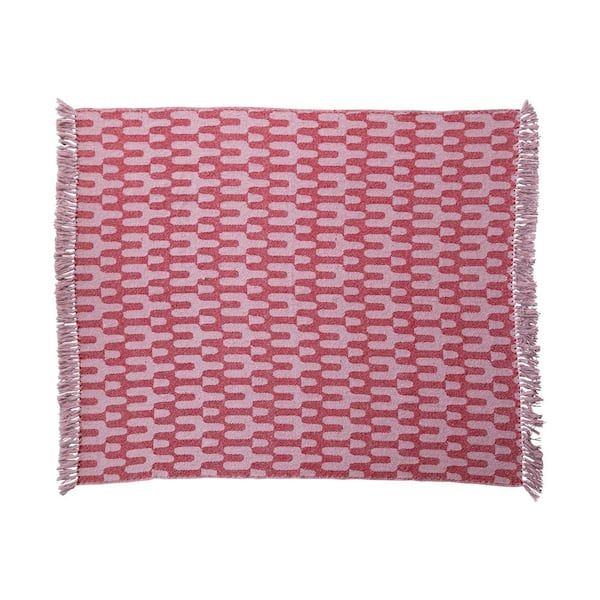 Storied Home Red and Pink Woven Cotton Throw Blanket with Patterns and ...