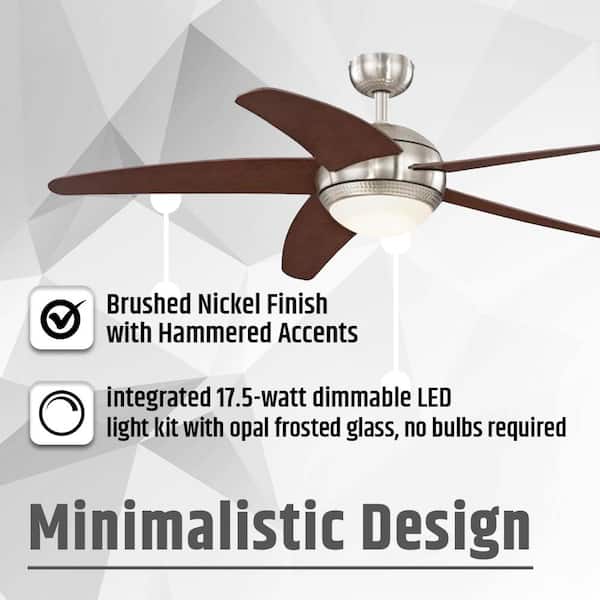 CIATA 52 in. Integrated LED Indoor Bendan Brushed Nickel and