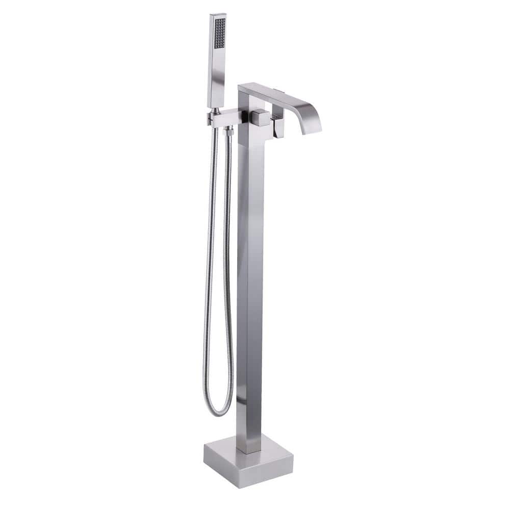 Single-Handle Freestanding Tub Faucet with Hand shower, Floor Mounted Tub Filler Faucet in Brushed Nickel price history on PriceWatchPro