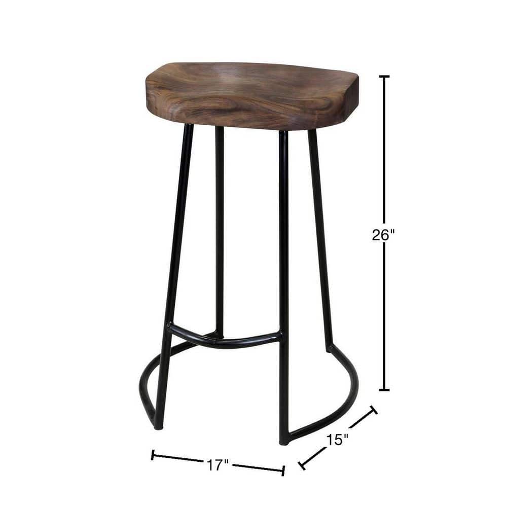 26" Black and Acacia Saddle Style Counter Stool