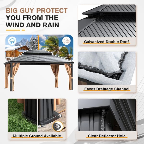 Tozey 12 ft. x 16 ft. Aluminum Outdoor Black Gazebos with