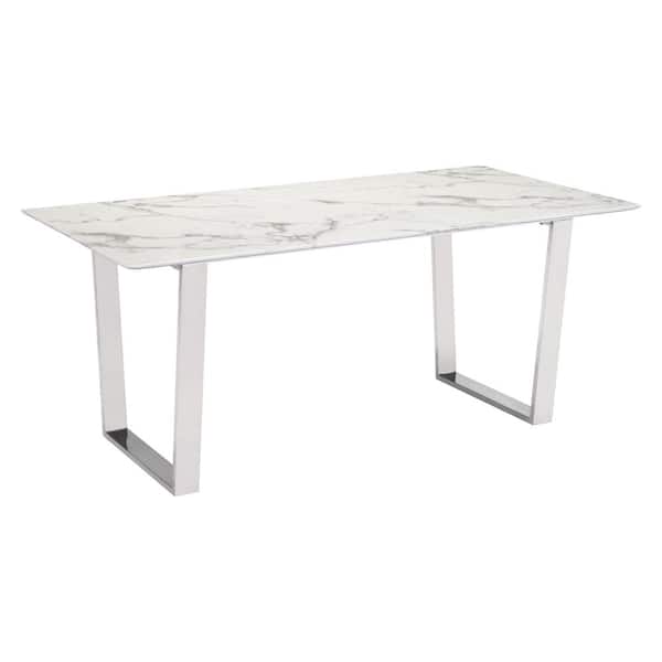 ZUO Atlas Stone and Brushed Stainless Steel Dining Table