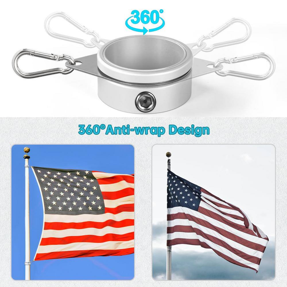 Matte Silver Aluminum 2-Inch Flagpole Rings with 360° Rotating Clips