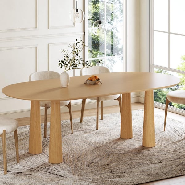 Lirago Oval Light Brown Solid Wood 79 in. Kitchen Tables 4-Legs Dining Table Seats 8