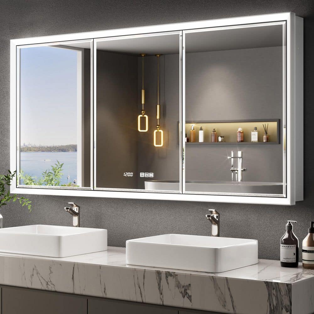Anglora 60 in. W x 30 in. H LED Beveled Edge Rectangular Aluminum Recessed/Surface Wall Medicine Cabinet with Mirror price history on PriceWatchPro