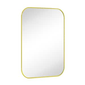 Lucia 22 in. W x 30 in. H Small Contemporary Rounded Rectangular Framed Wall Mounted Bathroom Vanity Mirror in Gold