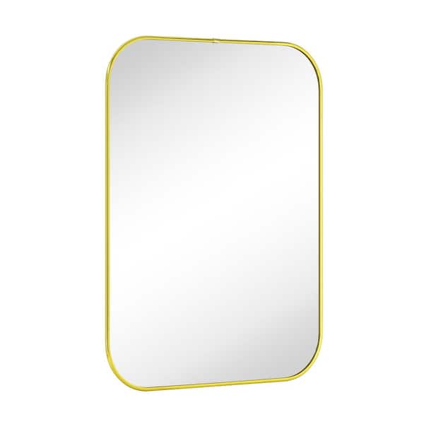 TEHOME Lucia 22 in. W x 30 in. H Small Contemporary Rounded Rectangular Framed Wall Mounted Bathroom Vanity Mirror in Gold