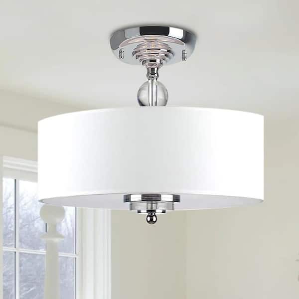 Jojospring Chloe 16 in. 3-Light Semi-Flush Mount with Crystal Decorated Off-White Shade