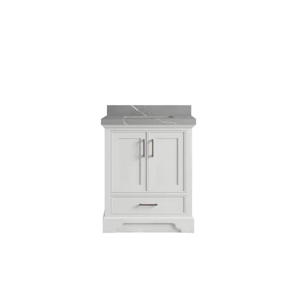 Willow Collections Charlotte 30 in. Single Sink Freestanding White Bath Vanity with Piatra Gray Qt. Top Unassembled