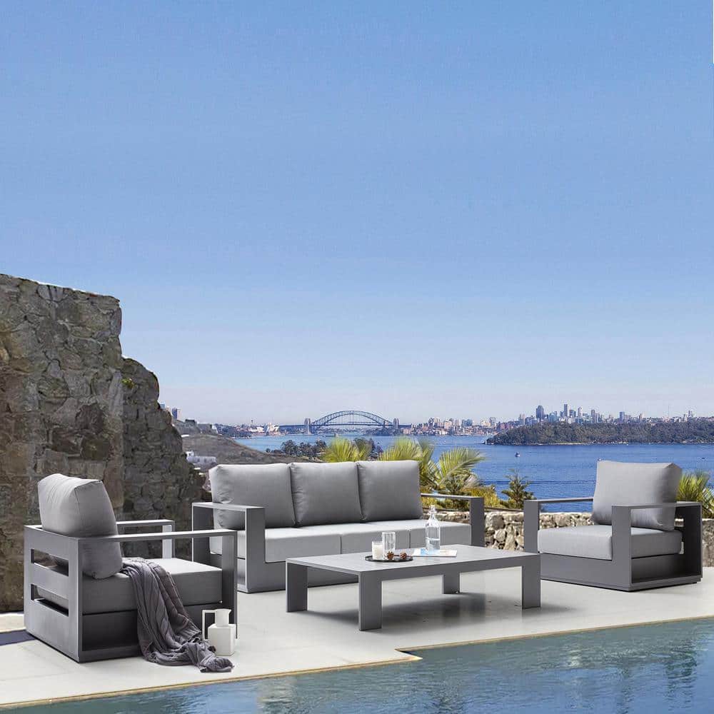 DEKO LIVING Ficarazzi Outdoor 4Piece Aluminum Sofa Chair Set and