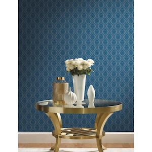 56 sq ft. Navy Petite Ogee Pre-Pasted Wallpaper