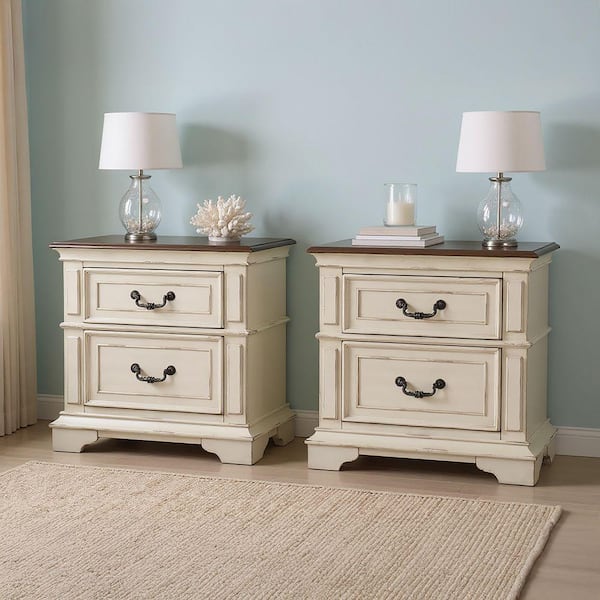 New Classic Furniture Anastasia Ant. White 2-Drawer Nightstand (Set of 2)