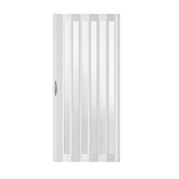 ARK DESIGN 38 in. x 78.75 in. White Dual Layer 1 Lite Frosted Acrylic and Vinyl Accordion Door with Hardware