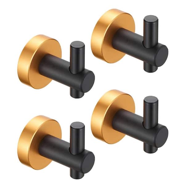 HBEZON 4-Piece Bath Hardware Set with Round Base Wall Hanging Hook with Screws in Gold and Black