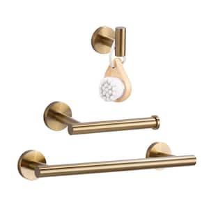 3-Piece Bathroom Hardware Set with Toilet Paper Holder Towel Hook and Towel Bar in Stainless Steel Brushed Gold