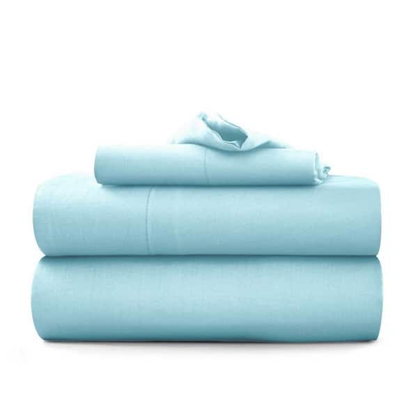 LDC LUX DECOR COLLECTION 3-Piece Blue Solid Color Microfiber and Bamboo Blend Twin Sheet Set